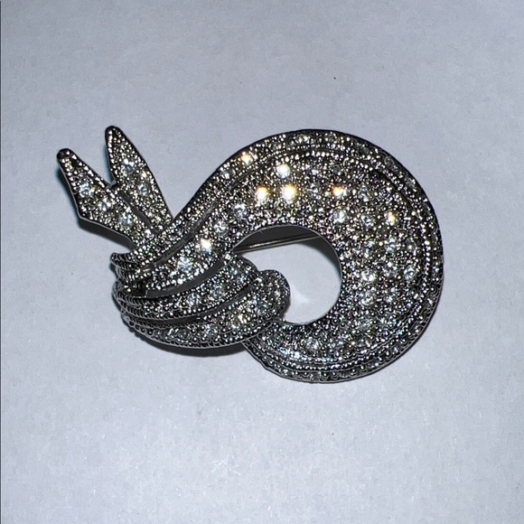 Vintage Silver Brooch with Sparkling Accents - Picture 1 of 5